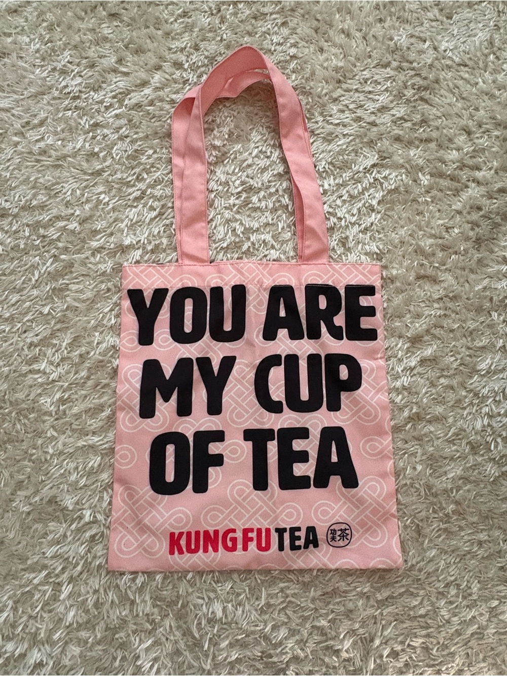 Pink Graphic Tote Bag Red Black Kung Fu Merch ‘You Are My Cup of Tea’ Bubble Tea